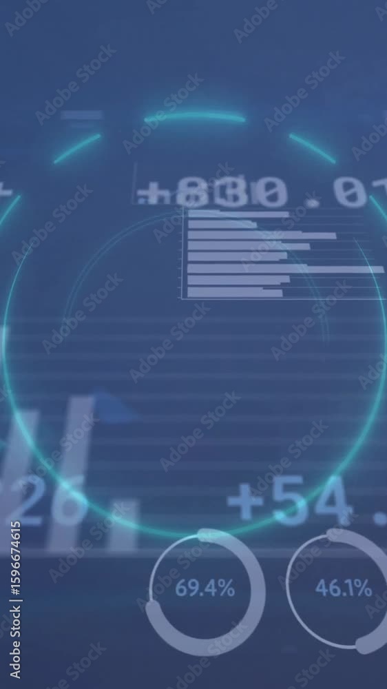 Poster animation of scope scanning and data processing over blue background