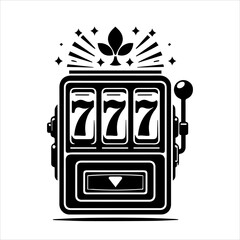 Minimalist Black and White Slot Machine Icon Vector of Jackpot on white background