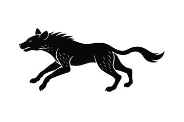 Fototapeta premium Stylized Black Silhouette of a Running Hyena Against a White Background