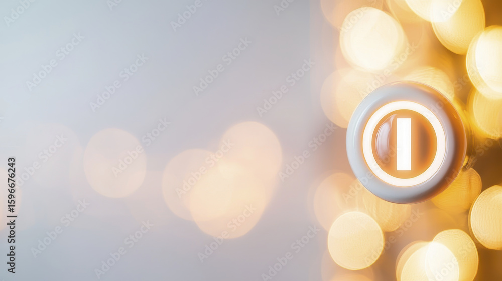 Aufkleber glowing power button symbolizing energy and control, surrounded by soft bokeh lights, creates warm a