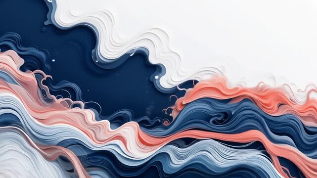 Abstract White Coral and Navy Blue Waves and Ribbons Texture Background