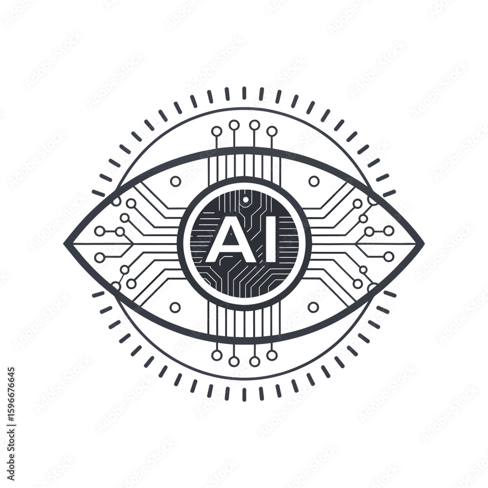 Poster ai eye: a stylized digital illustration depicts a cybernetic eye, integrating artificial intelligenc