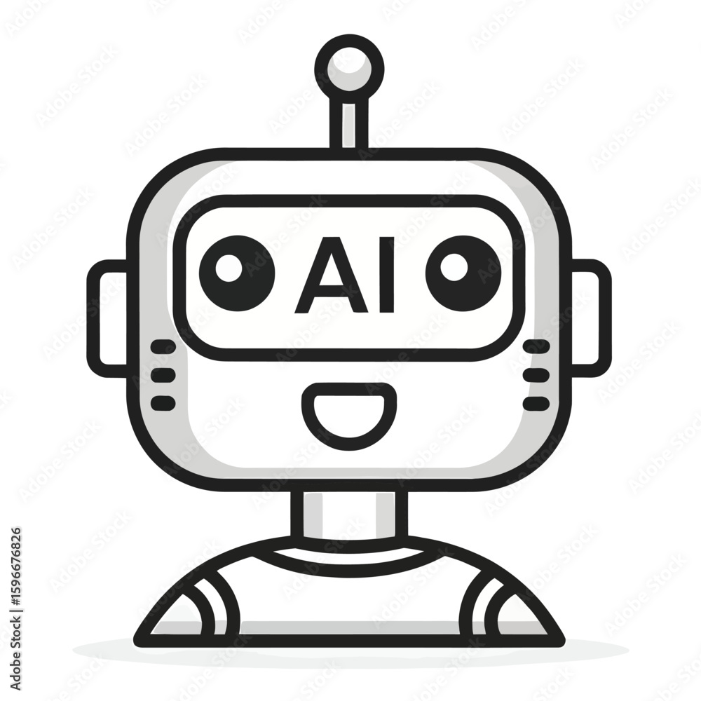 Poster ai robot: a charming ai robot is smiling, conveying futuristic technology and artificial intelligenc