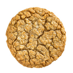 A single oatmeal cookie with a textured, golden-brown surface