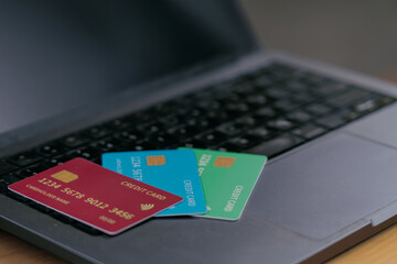 Customer using credit card for payment to owner business. Cashless technology and credit card...