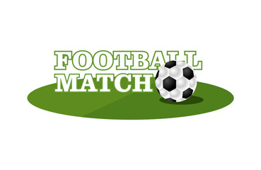 Football match text with ball icon and green grass texture