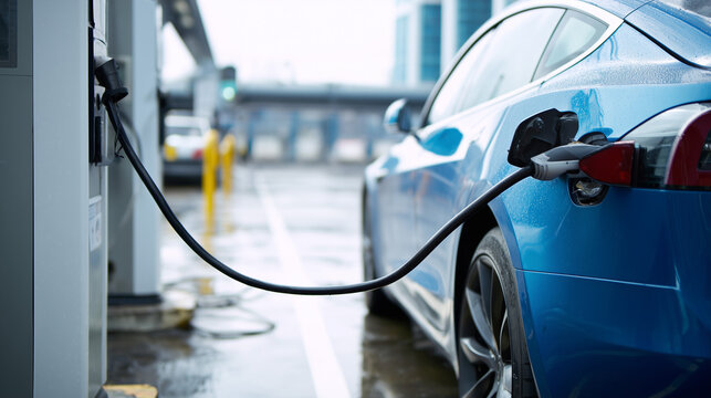 Electric ride-hailing car being charged