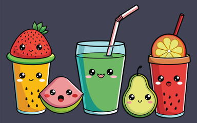 Vibrant assortment of fresh fruit and vegetable smoothies