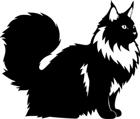 Fototapeta premium maine coon cat black silhouette vector with white background, Pet animal silhouette 