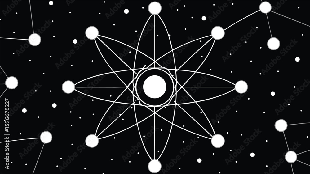 Poster abstract geometric starburst pattern with interconnected nodes and a central oval element against a 