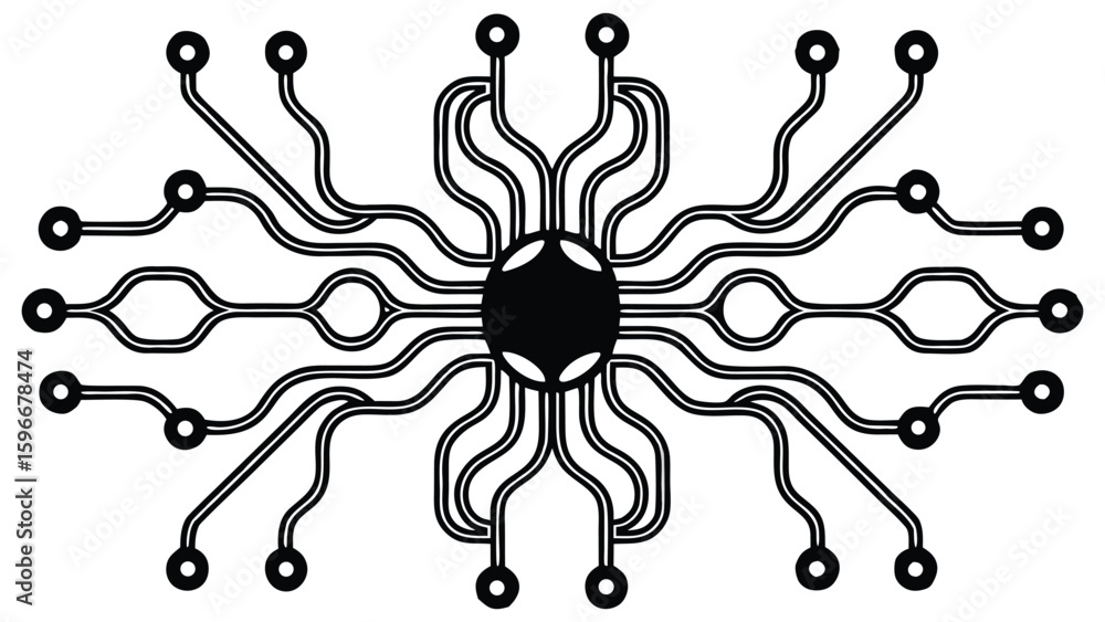 Aufkleber Abstract representation of a central processing unit or microchip with radiating interconnected pathways and nodes symbolizing complex electronic circuitry and data flow