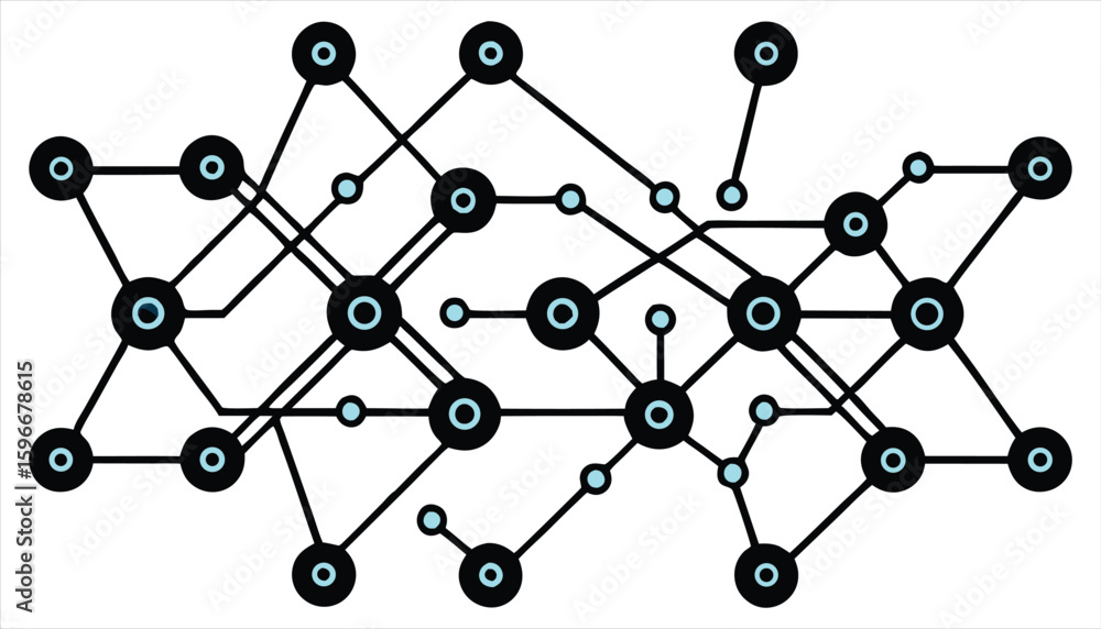 Poster abstract network diagram illustrating complex interconnections and data flow between nodes