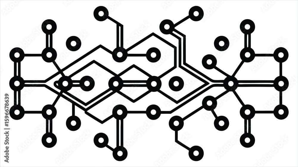 Poster abstract geometric network diagram with interconnected nodes and lines representing a complex system