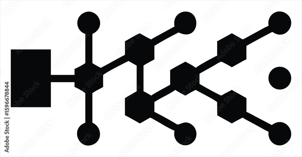Poster abstract geometric network structure with interconnected hexagonal and circular nodes suggesting dat