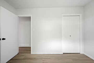 White room with a door and a closet