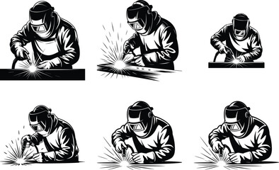 Welder Silhouette Vector Bundle – Industrial Worker, Welding Helmet, Construction Clipart Set