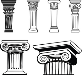 Obraz premium decorative columns clip art, black and white vector illustration.