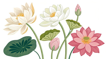 Traditional Sri Lankan Flowers Vector – Nelum, Araliya, Naa