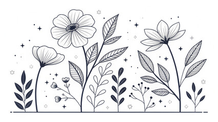 Minimal Line Art Flowers – Elegant Botanical Vector Illustration
