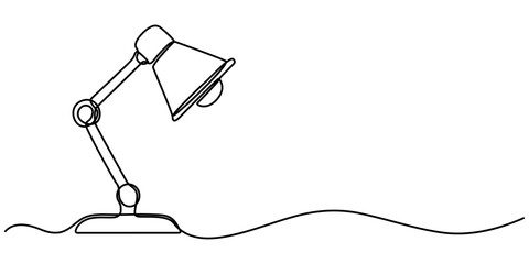 Continuous one line drawing. Lamp on the table. Vector illustration. Table stylish retro electric lamp. floor lamp . A simple line drawing of a desk lamp. 
