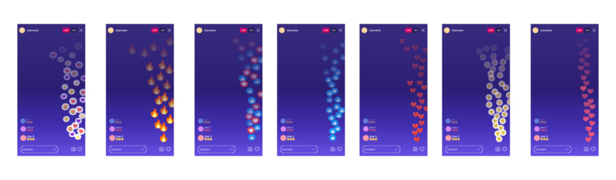 The mockup is live streaming. Streaming video with emoji. The template for the the social network. Stream interface.