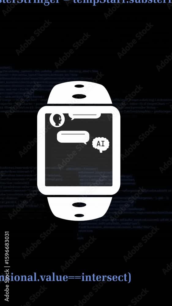 Poster animation of ai data processing over chat bot and smartwatch with data