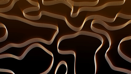 Futuristic glowing topographic wave lines on a dark background. Abstract terrain contour in orange light. Ideal for tech, digital, or background compositions.