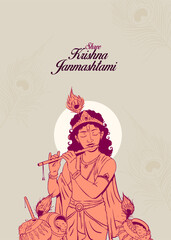 Shree Krishna Janamasthami lettering with lord vector illustration banner design template 