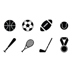 Sports equipment icons isolated on white background