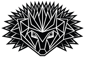 Geometric animal head with sharp triangular patterns creates a captivating in simple black and white