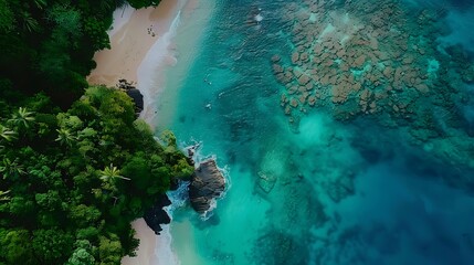 A tropical beach with crystal-clear turquoise water