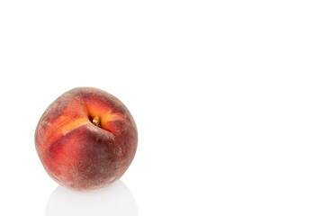 Fresh sweet peaches isolated on white background, close-up.