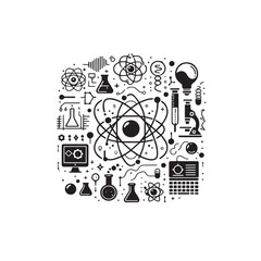 Minimalist Science & Technology Icons – Black & White Silhouette Set