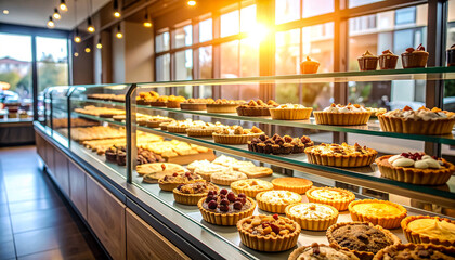 Bakery display case filled with delicious tarts