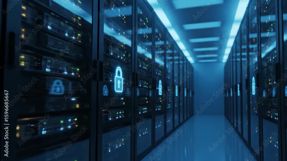Aufkleber cyber fortress: immersive view of a high-tech server room, where digital security and data storage c
