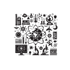 Minimalist Science & Technology Icons – Black & White Silhouette Set