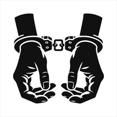 Black silhouette Handcuffed Hands Icon – Minimalist Black and White Vector on white background