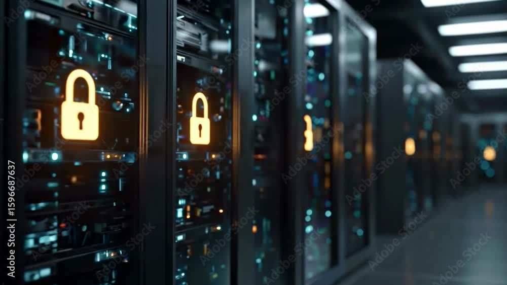 Poster digital fortress: a futuristic data center showcases the cutting-edge technology of secure servers a