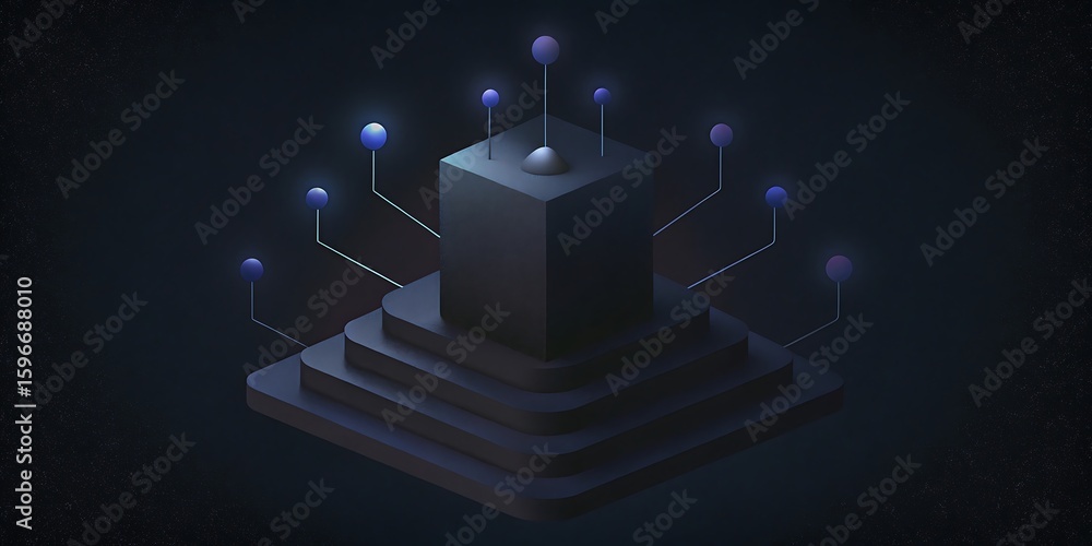 Poster a futuristic abstract geometric structure with glowing blue nodes connected by lines.