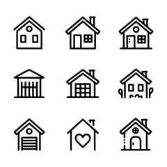 Quality full House symbol line icon set