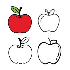 Green apple and red apple  simple line art vector illustration
