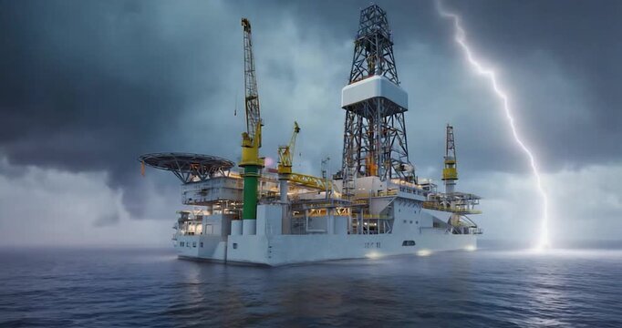 Drilling ship in stormy seas