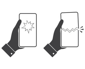 smartphone broken screen in hand icon