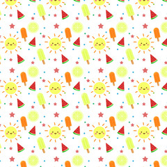Summer pattern theme with sun, ice cream, and lemon