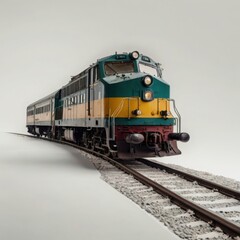Photo of a vintage diesel locomotive on a railway track