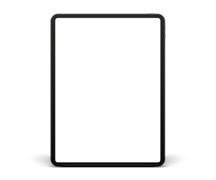 iPad Pro tablet isolated front view mockup, vertical position with transparent screen