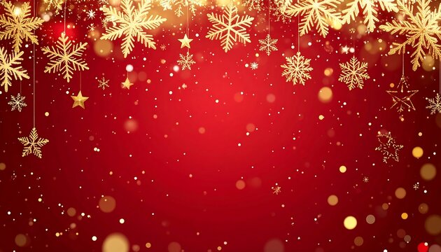 Festive gold snowflakes on a red background