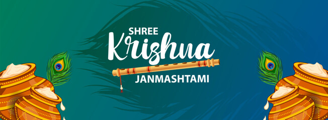 Dahi Handi, pot of cream on Krishna Janmashtami festival background of India
