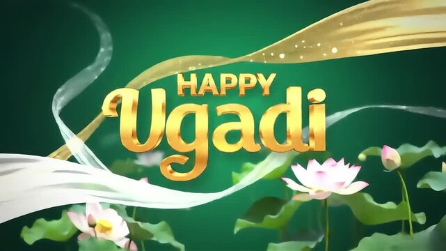 Happy Ugadi Celebration Animated Greeting with Lotus Flowers