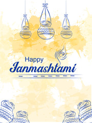 Dahi Handi, pot of cream on Krishna Janmashtami festival background of India